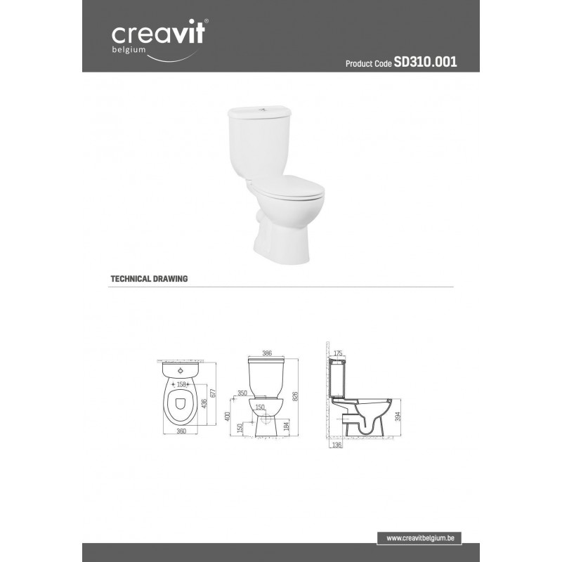 CREAVIT SEDEF CUVETTE WC À POSER, SANS HYGIÈNE (BIDET), SORTIE-H
