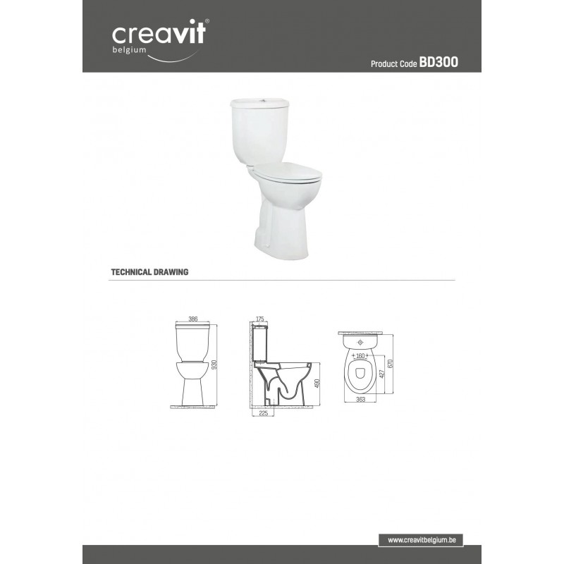 CREAVIT CUVETTE WC À POSER SUR PIED SURÉLEVÉE , AVEC HYGIÈNE (BIDET), SORTIE-CA
