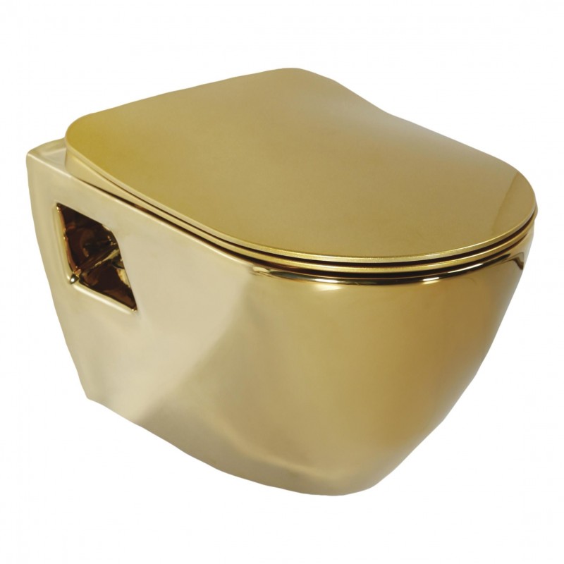WC SUSPENDU DESIGN AVEC INOX HYGIÈNE BLANC D’INTÉRIEUR (BIDET), OR