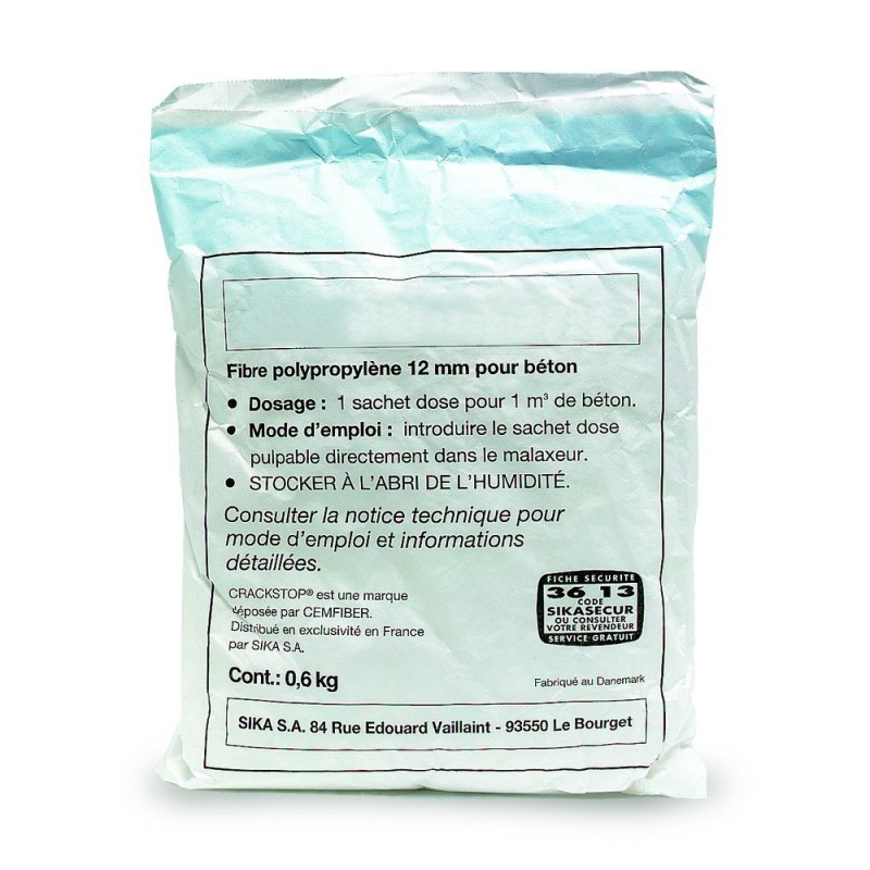 600 gr fibres anti-retrait ( 1 sachet par m3 ou 15m2)
