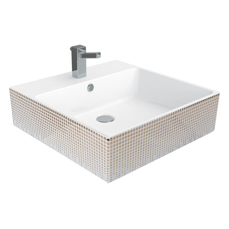 MASS VASQUE CÉRAMIQUE BLANC AVEC DÉCORATION DORÉE 50x50x14 cm