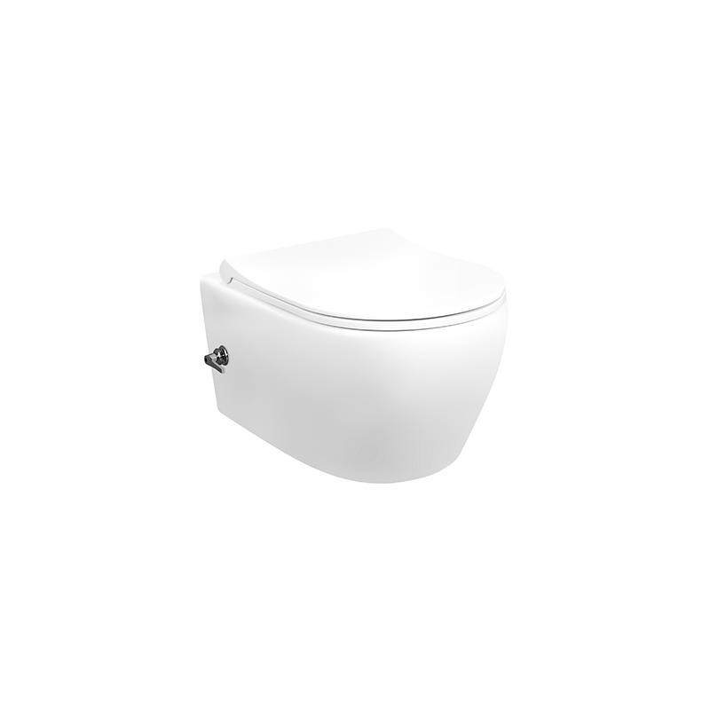 ALONI WC SUSPENDU DESIGN AVEC INOX HYGIÈNE (BIDET) RIMOFF AVEC ROBINET INTÉGRÉ EAU CHAUDE / FROIDE