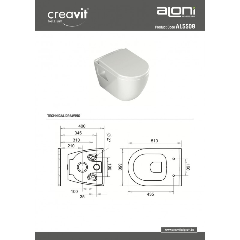 ALONI WC SUSPENDU DESIGN AVEC INOX HYGIÈNE (BIDET), BLANC