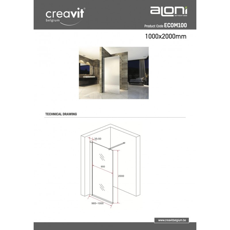 PAROI DE DOUCHE VERRE MIROIR 8mm 1000x2000mm