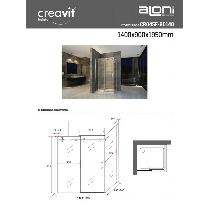 CABINE DE DOUCHE COULISSANTE 8mm 900x1400x1950mm