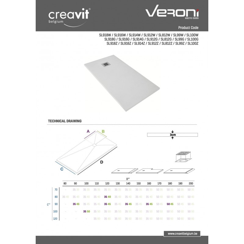 RECEVEUR DE DOUCHE COMPOSITE BLANC 160x90x3cm