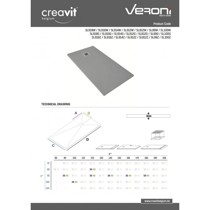 RECEVEUR DE DOUCHE COMPOSITE GRIS 160x90x3cm