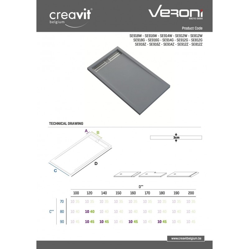 RECEVEUR DE DOUCHE COMPOSITE GRIS 120x80x3cm