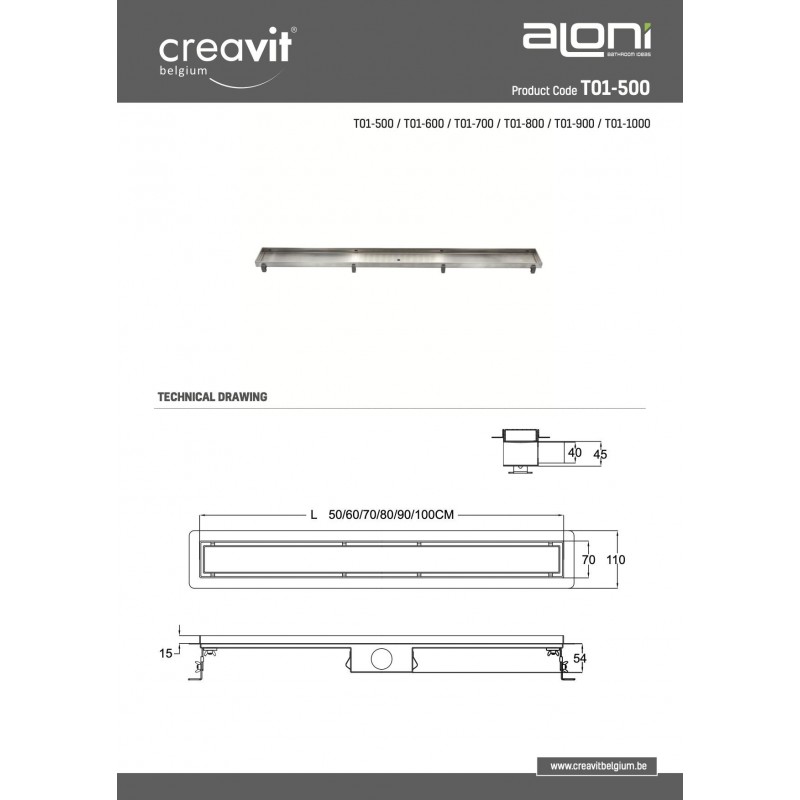 GRILLE CARRELAGE INOX POUR CANIVEAU DE DOUCHE 90cm