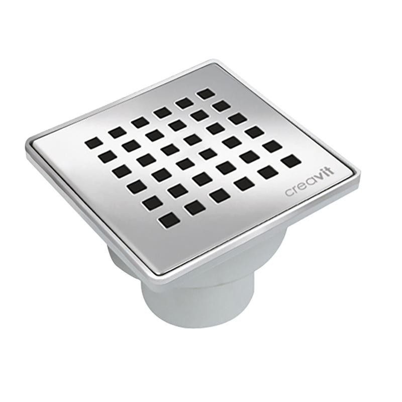 CREAVIT SIPHON DE SOL PVC AVEC GRILLE INOX, CARRÉ SORTIE VERTICALE 15x15 Ø50