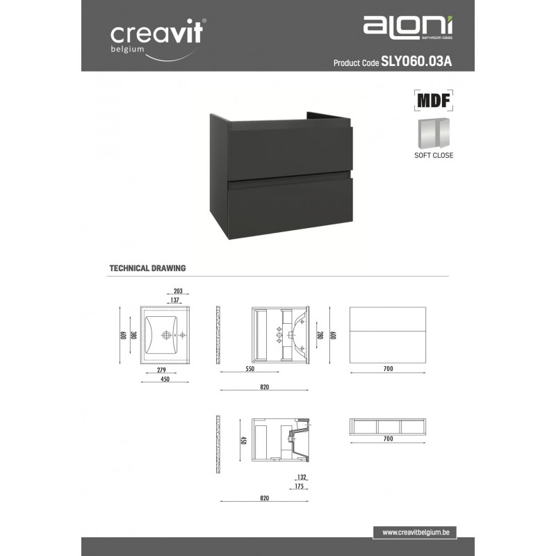 SALLY MEUBLE SOUS PLAN 60cm GLOSSY GRIS