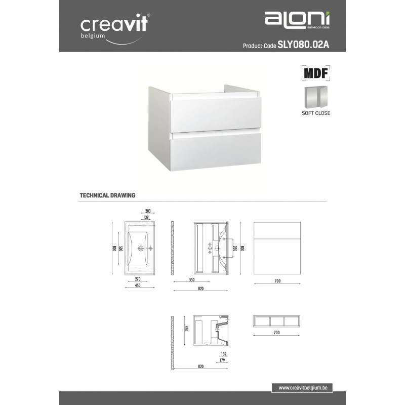 SALLY MEUBLE SOUS PLAN 80cm GLOSSY BLANC