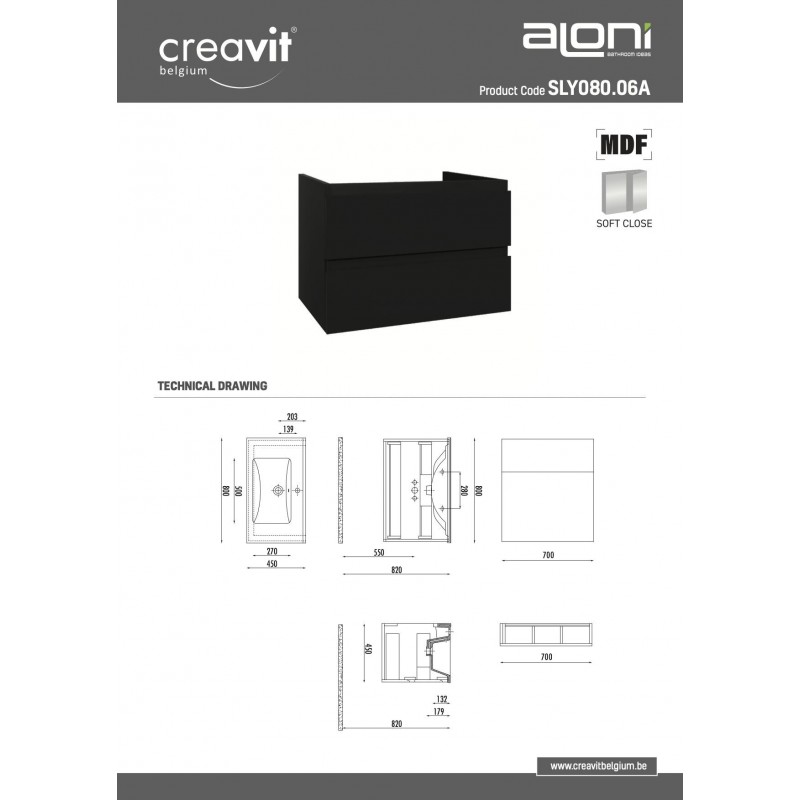 SALLY MEUBLE SOUS PLAN 80cm MAT NOIR