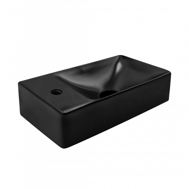 ALONI LAVABO CERAMIQUE MAT NOIR AVEC TROU DE ROBINETTERIE À GAUCHE 35x30cm